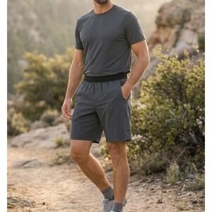 Prana Breathe Mens Charcoal Gray Recycled Polyester Athletic Shorts Size Medium